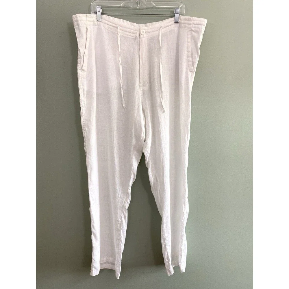 Bruno 100% Linen Pants Lightweight Pull On Drawstring Mens XL White Beach Resort